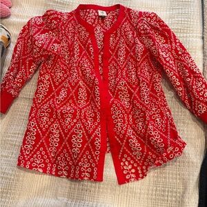Cabi Red Patterned Button-Up Blouse M